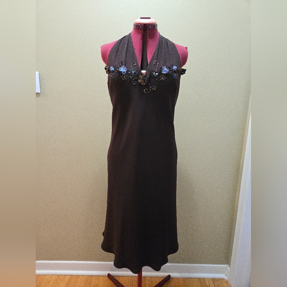 Nine West Dress 90/00s Brown Halter Dress - Picture 14 of 16